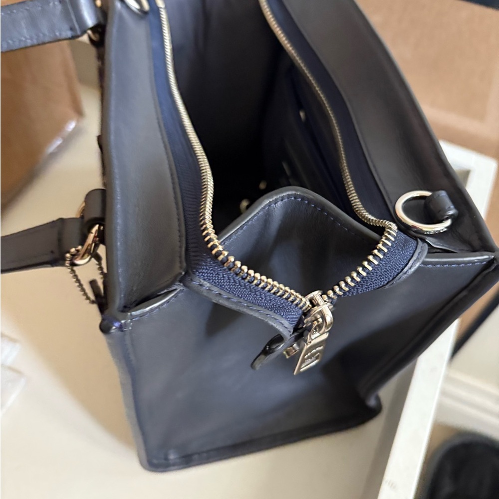 NWOT! Coach, dark blue leather mini Crosby carryall with floral rivets - Picture 8 of 8